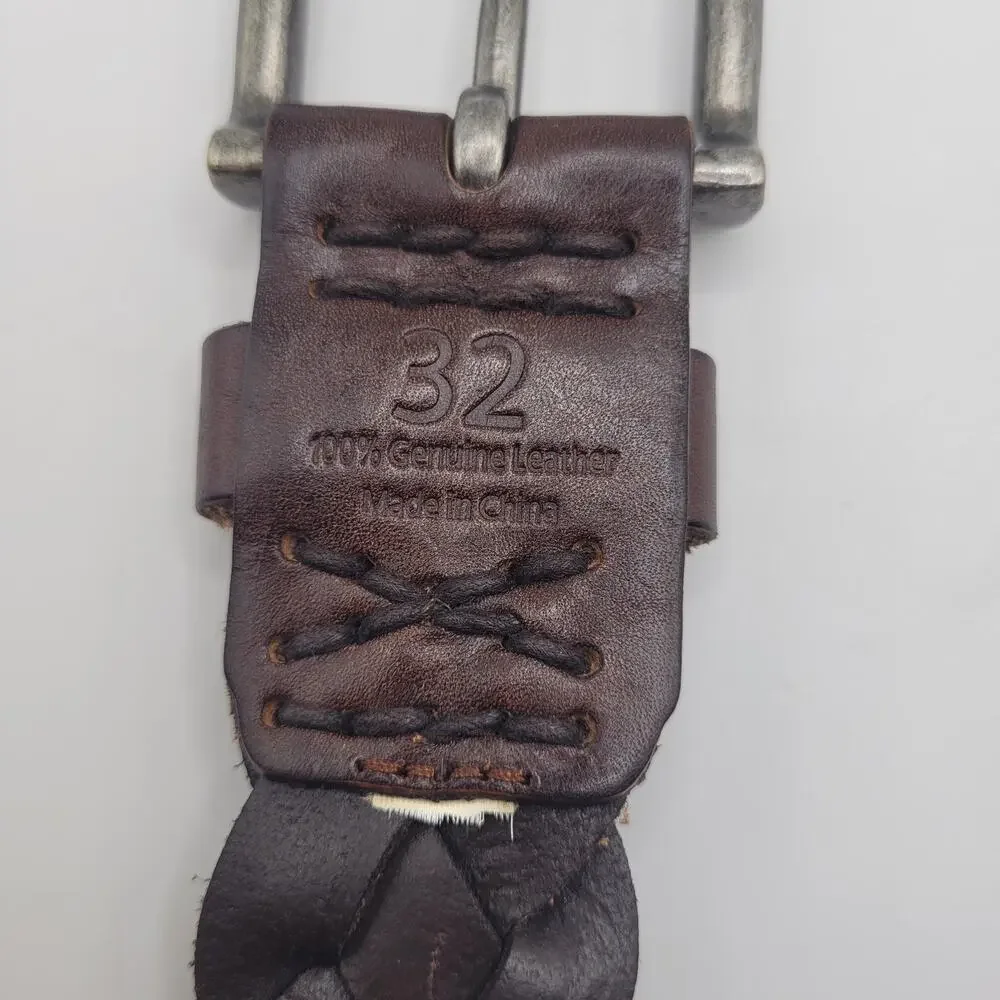 Hollister‎ Brown Leather Belt 32 Braided Woven Rugged Rustic Artisan Heritage